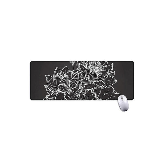 Monochrome Lotus Print Extended Mouse Pad