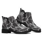 Monochrome Lotus Print Flat Ankle Boots