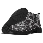 Monochrome Lotus Print Flat Ankle Boots