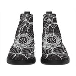 Monochrome Lotus Print Flat Ankle Boots