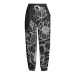 Monochrome Lotus Print Fleece Lined Knit Pants