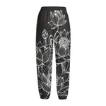 Monochrome Lotus Print Fleece Lined Knit Pants