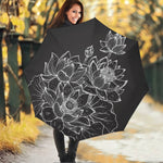 Monochrome Lotus Print Foldable Umbrella