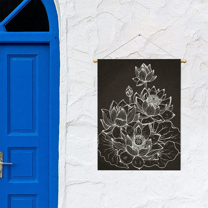 Monochrome Lotus Print Garden Flag