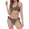 Monochrome Lotus Print Halter Scoop Tie Side Bikini