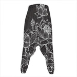 Monochrome Lotus Print Hammer Pants