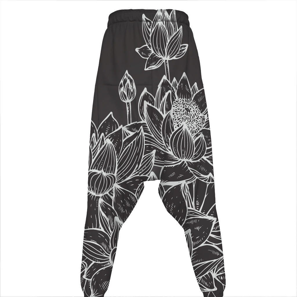 Monochrome Lotus Print Hammer Pants