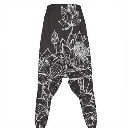 Monochrome Lotus Print Hammer Pants