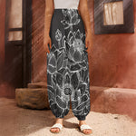 Monochrome Lotus Print Harem Pants