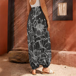 Monochrome Lotus Print Harem Pants
