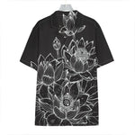 Monochrome Lotus Print Hawaiian Shirt