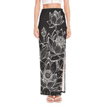 Monochrome Lotus Print High Slit Maxi Skirt