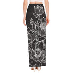 Monochrome Lotus Print High Slit Maxi Skirt
