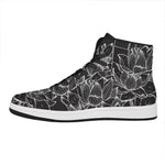 Monochrome Lotus Print High Top Leather Sneakers