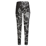 Monochrome Lotus Print High-Waisted Pocket Leggings