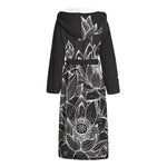 Monochrome Lotus Print Hooded Bathrobe