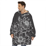 Monochrome Lotus Print Hoodie Blanket