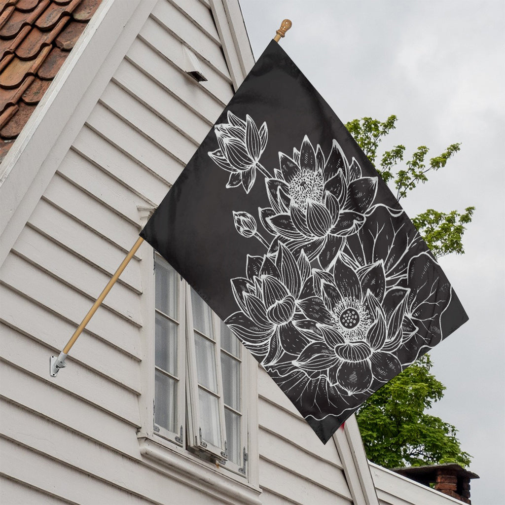Monochrome Lotus Print House Flag