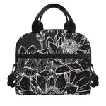Monochrome Lotus Print Insulated Lunch Bag