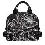 Monochrome Lotus Print Insulated Lunch Bag