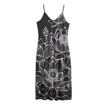 Monochrome Lotus Print Jersey Midi Cami Dress