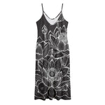 Monochrome Lotus Print Jersey Midi Cami Dress