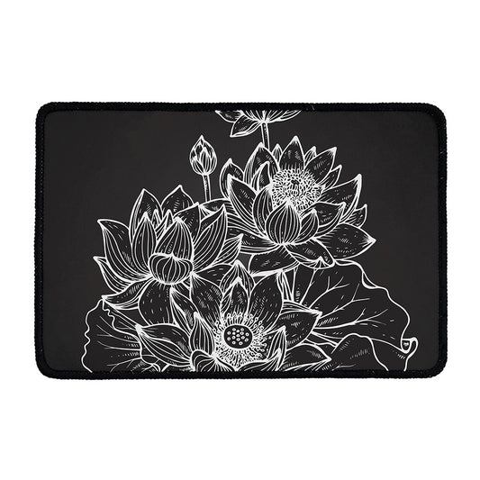 Monochrome Lotus Print Kitchen Mat