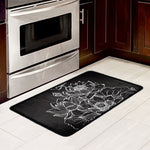 Monochrome Lotus Print Kitchen Mat