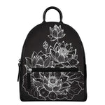 Monochrome Lotus Print Leather Backpack