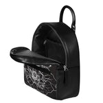 Monochrome Lotus Print Leather Backpack