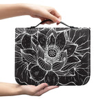 Monochrome Lotus Print Leather Bible Cover