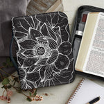 Monochrome Lotus Print Leather Bible Cover