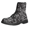 Monochrome Lotus Print Lace-Up Boots