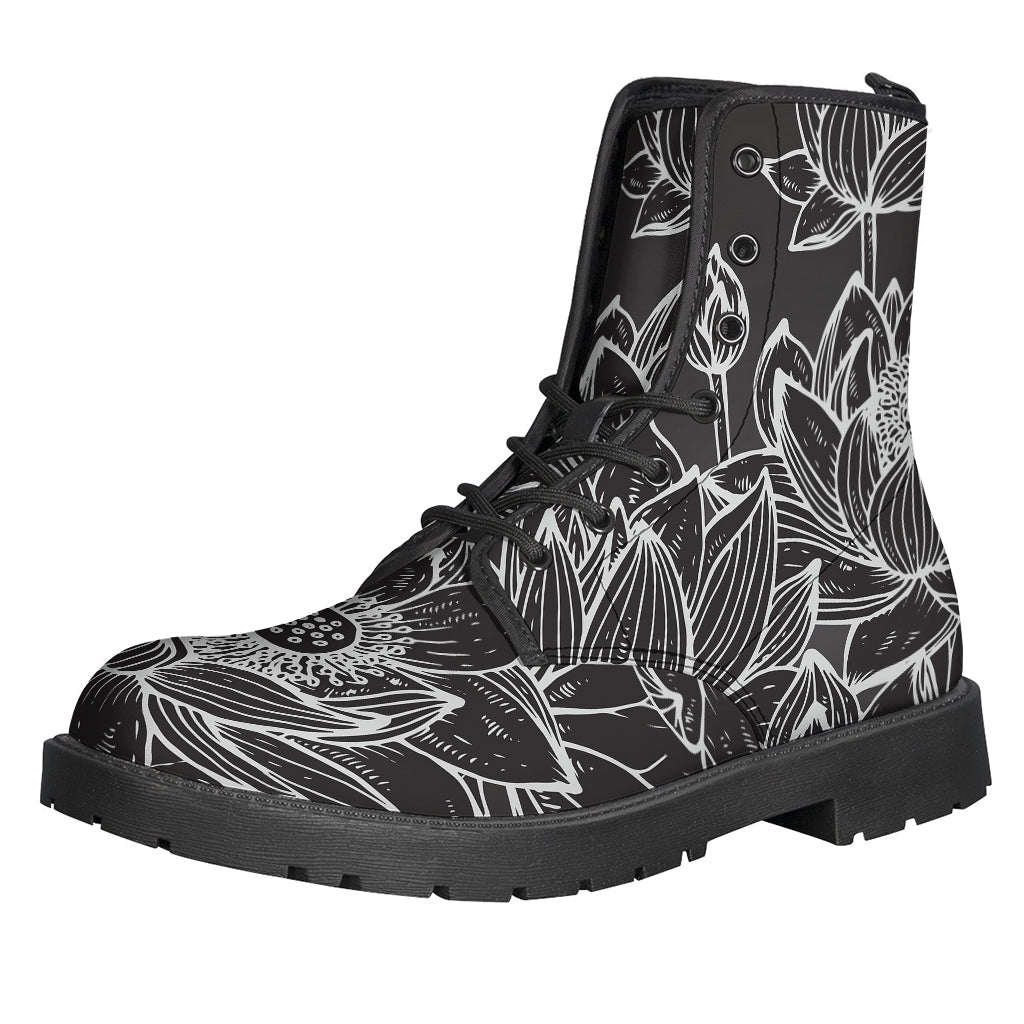 Monochrome Lotus Print Backpack