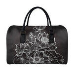 Monochrome Lotus Print Leather Duffle Bag