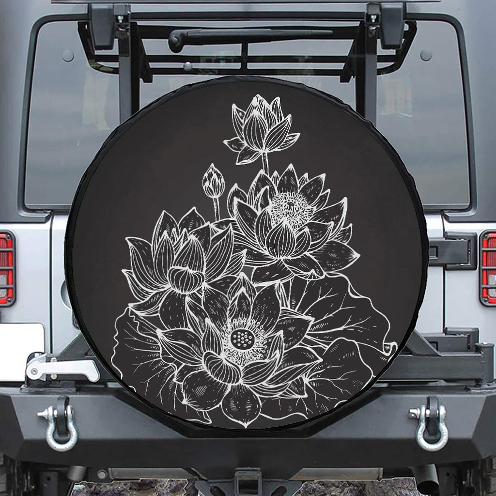 Monochrome Lotus Print Leather Spare Tire Cover