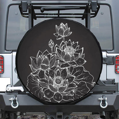 Monochrome Lotus Print Leather Spare Tire Cover