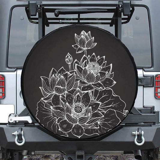 Monochrome Lotus Print Leather Spare Tire Cover