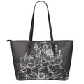 Monochrome Lotus Print Leather Tote Bag With Zipper