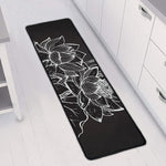 Monochrome Lotus Print Long Kitchen Mat