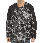 Monochrome Lotus Print Long Sleeve Baseball Jersey