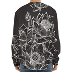 Monochrome Lotus Print Long Sleeve Baseball Jersey
