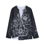 Monochrome Lotus Print Long Sleeve Short Coat