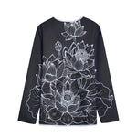 Monochrome Lotus Print Long Sleeve Short Coat