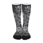 Monochrome Lotus Print Long Socks