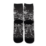 Monochrome Lotus Print Long Socks