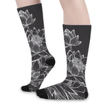 Monochrome Lotus Print Long Socks