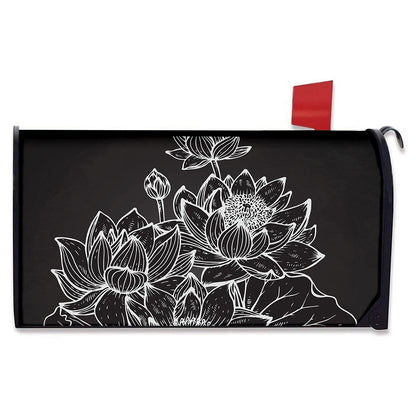 Monochrome Lotus Print Mailbox Cover