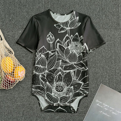 Monochrome Lotus Print Men's Bodysuit