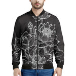 Monochrome Lotus Print Men's Bomber Jacket
